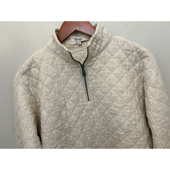 Madewell half zip sweater in oatmeal quilted oversized 100% cotton Size XSmall - Picture 4 of 11